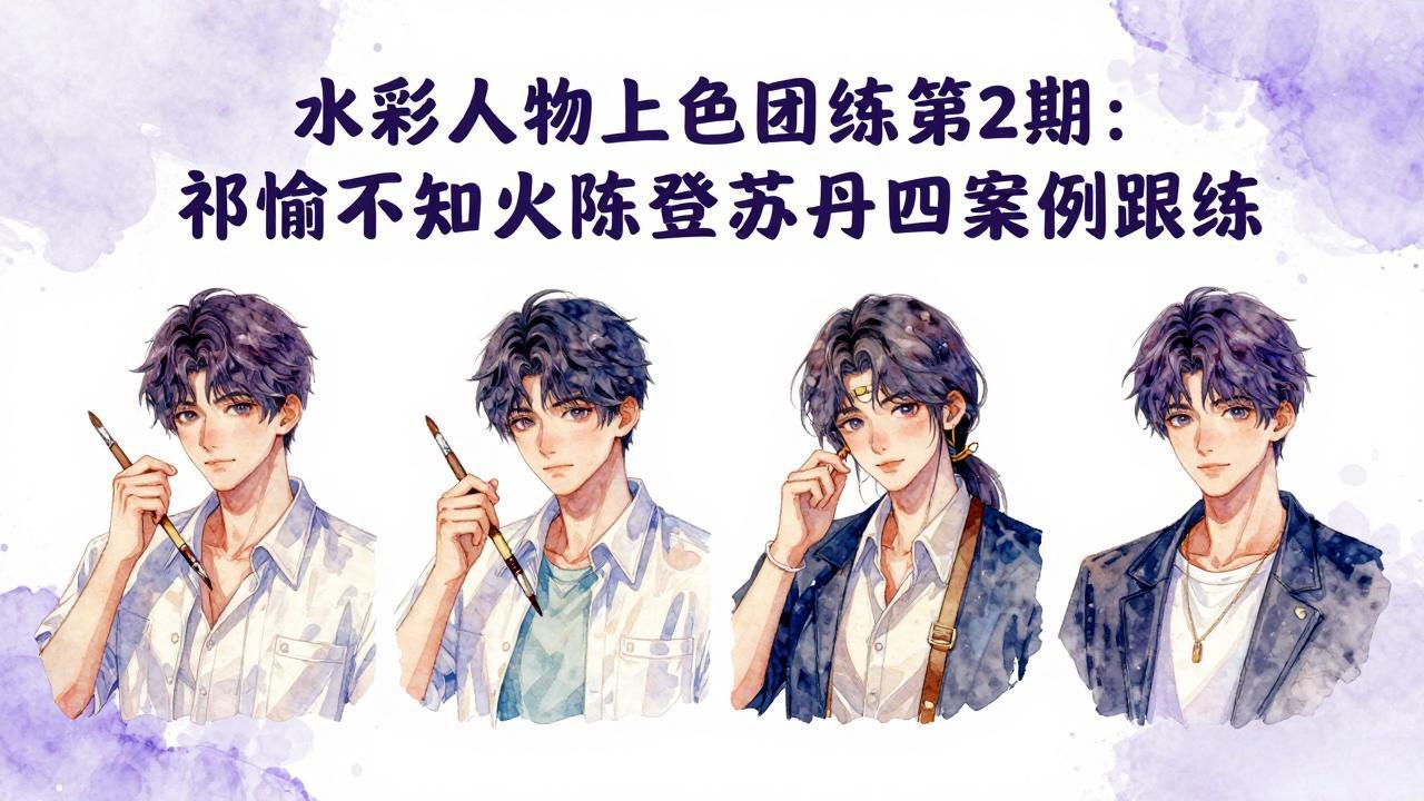 水彩人物上色团练第2期：祁煜不知火陈登苏丹四案例跟练，手把手提升绘画能力-鸿途网创资源站