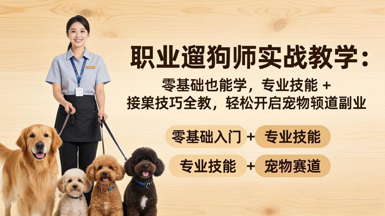 职业遛狗师实战教学：零基础也能学，专业技能 + 接单技巧全教，轻松开启宠物赛道副业-鸿途网创资源站