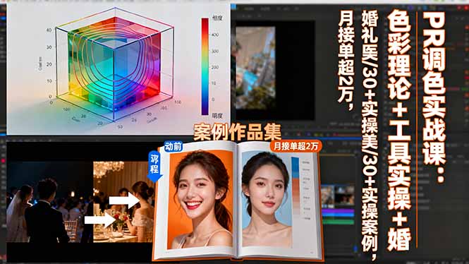 PR调色实战课：色彩理论+工具实操+婚礼医美/30+实操案例，月接单超2万-鸿途网创资源站