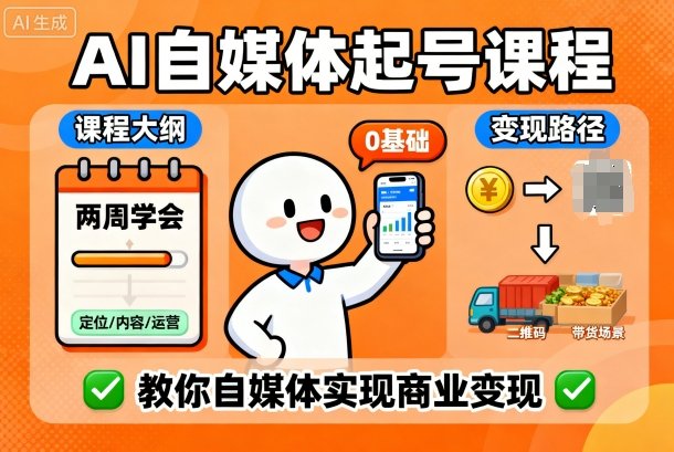 AI自媒体起号课程，0基础小白两周学会，教你自媒体实现商业变现-鸿途网创资源站