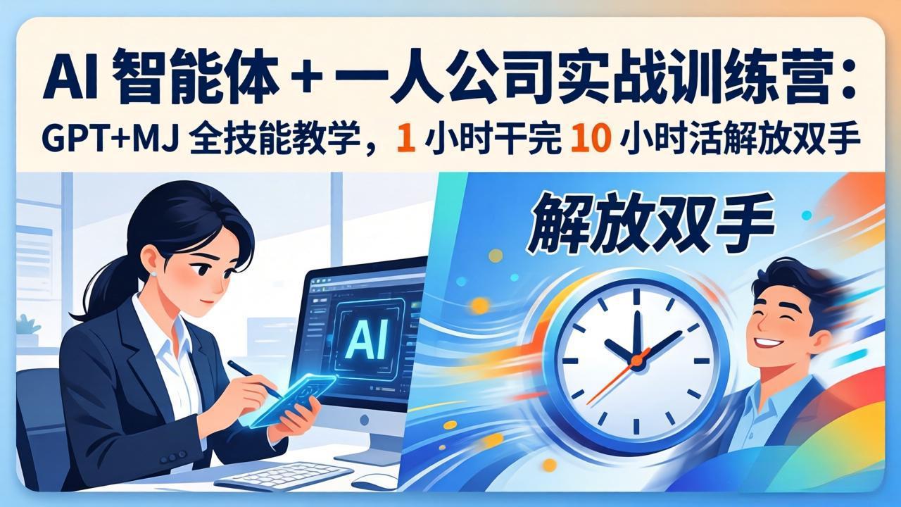 AI 智能体 + 一人公司实战训练营：GPT+MJ 全技能教学，1 小时干完 10 小时活解放双手-鸿途网创资源站