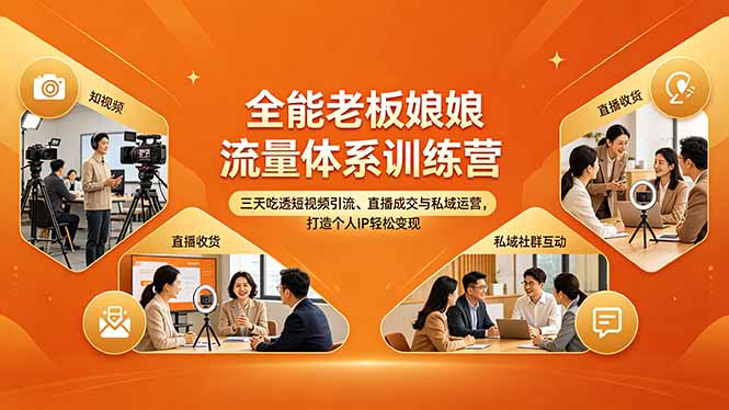 全能老板娘流量体系训练营，三天吃透短视频引流、直播成交与私域运营，打造个人IP轻松变现-鸿途网创资源站