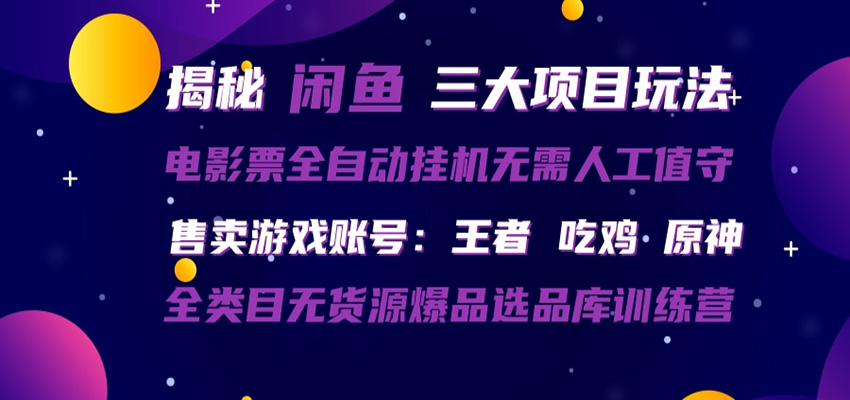 闲鱼三种玩法 全自动电影票 售卖游戏账号 爆品选品库训练营-鸿途网创资源站
