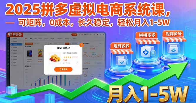 2025拼多多虚拟电商系统课，可矩阵，0成本，长久稳定，轻松月入1-5W-鸿途网创资源站