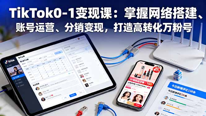 TikTok0-1变现课：掌握网络搭建、账号运营、分销变现，打造高转化万粉号-鸿途网创资源站