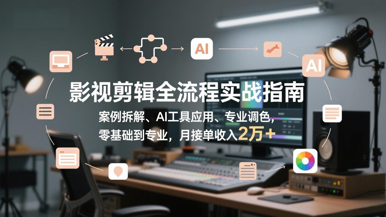 影视剪辑全流程实战指南，案例拆解、AI工具应用、专业调色，零基础到专业，月接单收入2万+-鸿途网创资源站