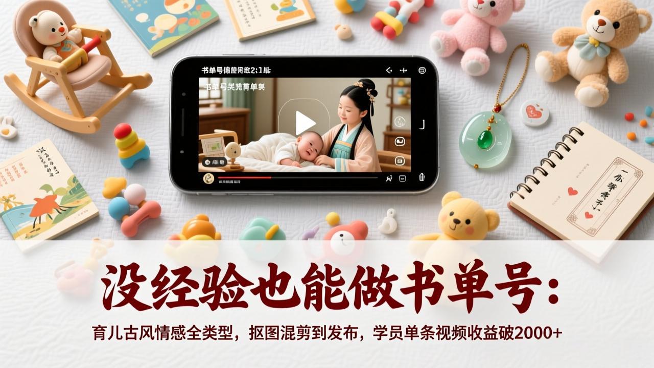 没经验也能做书单号：育儿古风情感全类型，抠图混剪到发布，学员单条视频收益破2000+-鸿途网创资源站