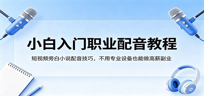 小白入门职业配音教程，短视频旁白小说配音技巧，不用专业设备也能做高薪副业-鸿途网创资源站