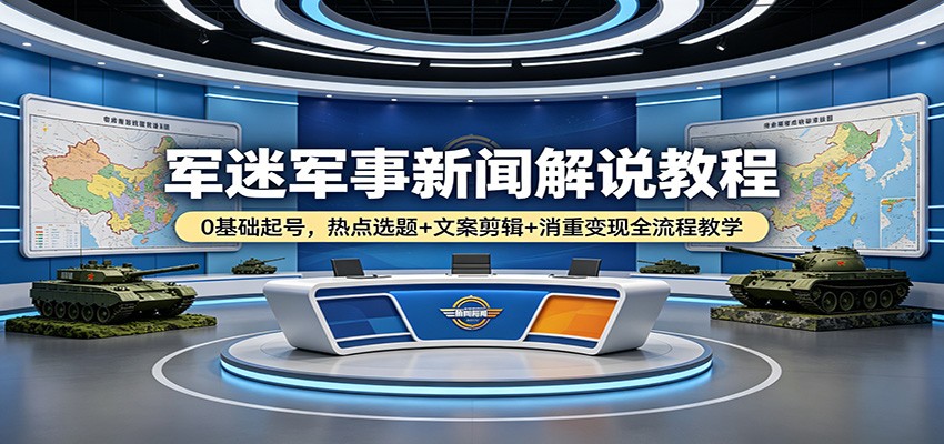 军迷军事新闻解说教程：0基础起号，热点选题+文案剪辑+消重变现全流程教学-鸿途网创资源站