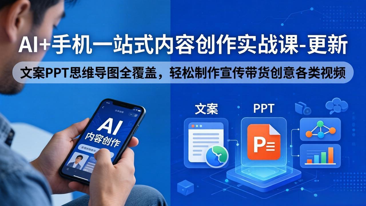 AI+手机一站式内容创作实战课-更新，文案PPT思维导图全覆盖，轻松制作宣传带货创意各类视频-鸿途网创资源站
