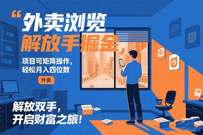 外卖浏览掘金项目 可矩阵操作 轻松日入500+-鸿途网创资源站