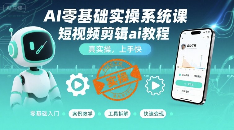AI零基础实操系统课，短视频剪辑ai教程，真实操，上手快-鸿途网创资源站