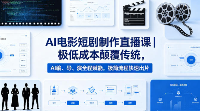 AI电影短剧制作直播课｜极低成本颠覆传统，AI编、导、演全程赋能，极简流程快速出片-鸿途网创资源站