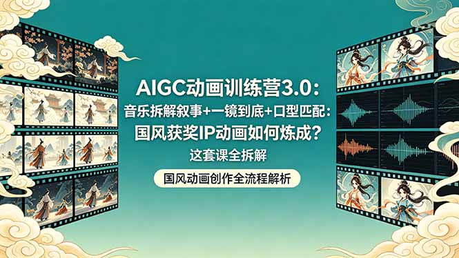 AIGC动画训练营3.0：音乐拆解叙事+一镜到底+口型匹配：国风获奖IP动画如何炼成？这套课全拆解-鸿途网创资源站