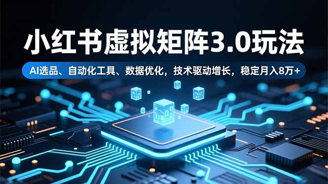 小红书虚拟矩阵3.0玩法，AI选品、自动化工具、数据优化，技术驱动增长，稳定月入8万+-鸿途网创资源站