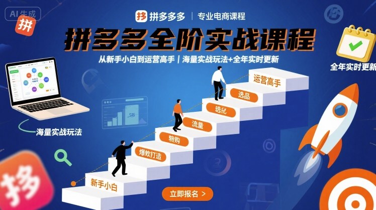 拼多多全阶实战课程，从新手小白到运营高手，海量实战玩法+全年实时更新【2025年9月更新】-鸿途网创资源站