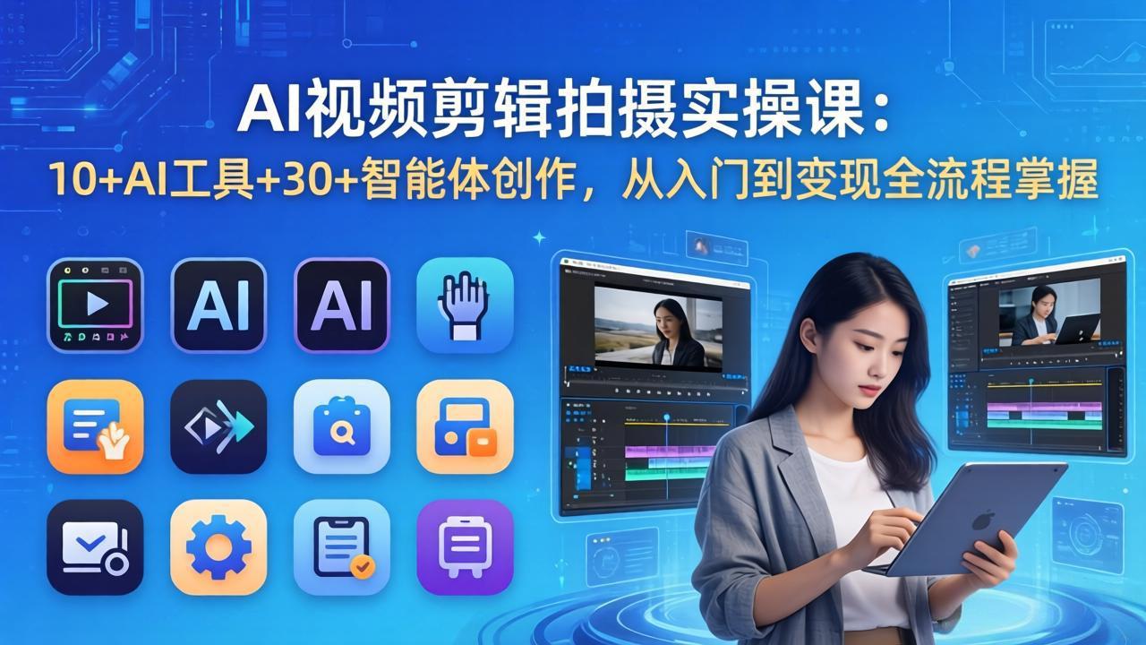 AI 视频剪辑拍摄实操课：10+AI工具+30+智能体创作，从入门到变现全流程掌握-鸿途网创资源站