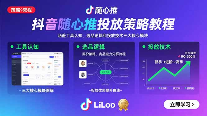 抖音随心推投放策略教程：涵盖工具认知、选品逻辑和投放技术三大核心模块-鸿途网创资源站