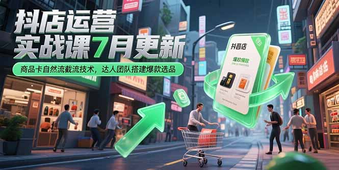 抖店运营实战课7月更新，商品卡自然流截流技术，达人团队搭建爆款选品-鸿途网创资源站