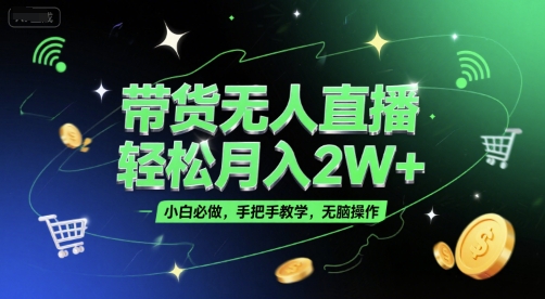 带货无人直播，轻松月入2W+，小白必做，手把手教学，无脑操作(附学习资料)-鸿途网创资源站