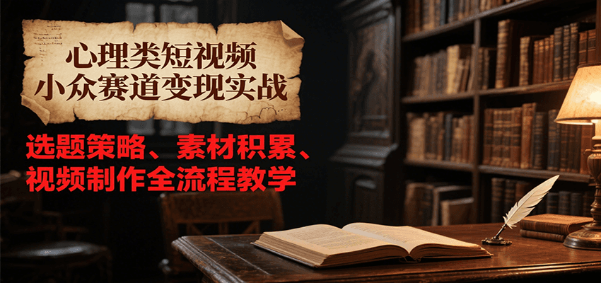 心理类短视频小众赛道变现实战,选题策略、素材积累、视频制作全流程教学-鸿途网创资源站