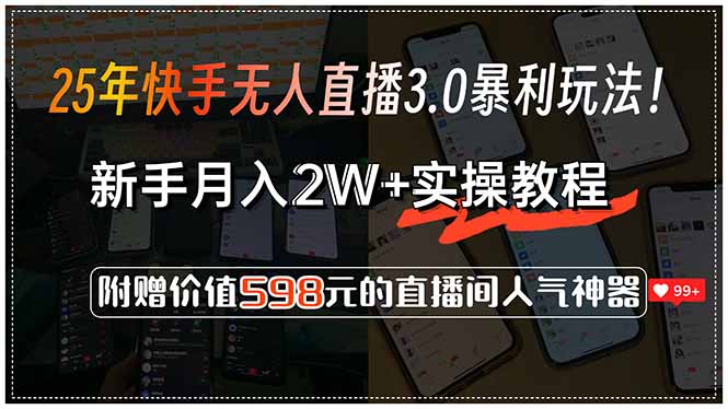 25年快手无人直播3.0暴利玩法！，新手月入2W+实操教程，附赠价值598元…-鸿途网创资源站