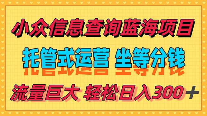 稳定日入300+,小众信息查询蓝海项目,全程懒人式托管,解放你的时间-鸿途网创资源站