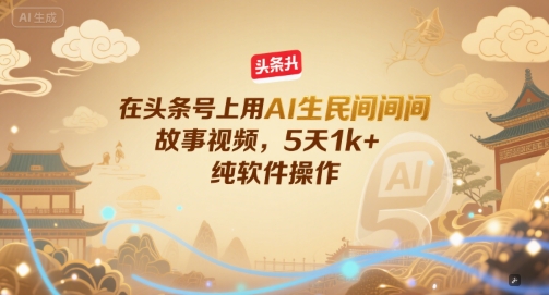 在头条号上用AI生民间故事视频，5天1k+，纯软件操作-鸿途网创资源站