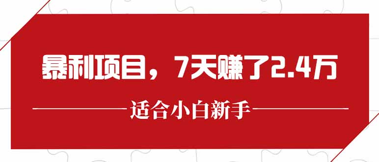 最新暴利项目,每单收益轻松在300以上,7天赚了2.4万-鸿途网创资源站