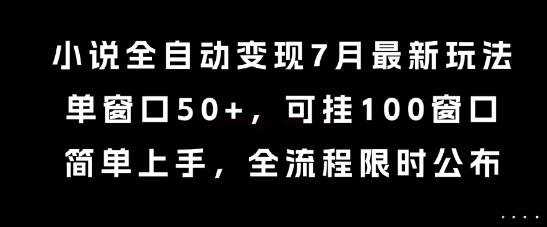 小说全自动变现7月玩法，单窗口50+，可挂100窗口，简单上手，全流程限时公布【揭秘】-鸿途网创资源站