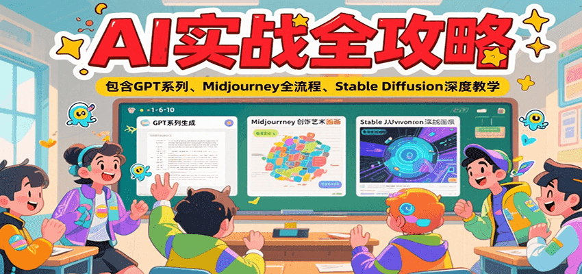 AI实战全攻略,包含GPT系列、Midjourney全流程、Stable Diffusion深度教学-鸿途网创资源站