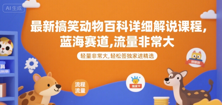 最新搞笑动物百科详细解说课程，蓝海赛道，流量非常大，轻松签独家进精选-鸿途网创资源站