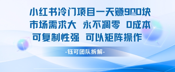 小红书冷门项目一天收益9张,市场需求大,0成本,可复制性强可以矩阵操作-鸿途网创资源站